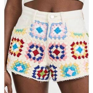 BLANK NYC Love Is Love Denim Crochet Shorts White Multicolor - 24